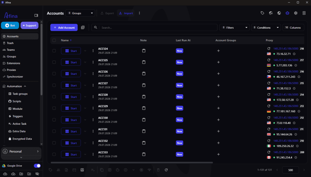 Managing an Account Farm with an AI Agent in the Afina Antidetect Browser
