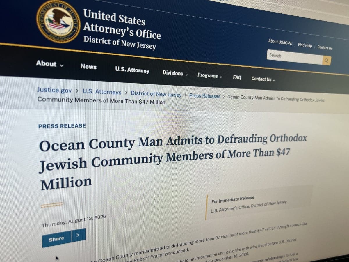 New Jersey Man Admits Defrauding Orthodox Jewish Community of $47M to Pay Gambling Debts